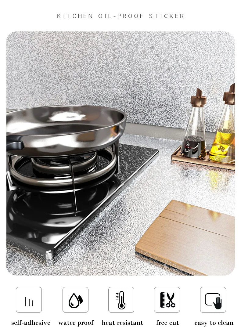 Kitchen stickers self-adhesive aluminum foil waterproof and oil-proof stickers suitable for countertops drawers cabinets walls