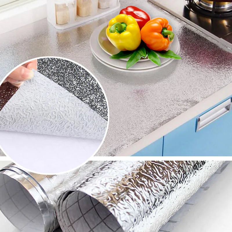 Kitchen stickers self-adhesive aluminum foil waterproof and oil-proof stickers suitable for countertops drawers cabinets walls