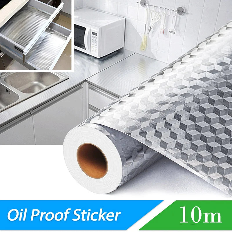 Kitchen stickers self-adhesive aluminum foil waterproof and oil-proof stickers suitable for countertops drawers cabinets walls