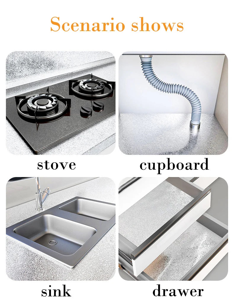 Kitchen stickers self-adhesive aluminum foil waterproof and oil-proof stickers suitable for countertops drawers cabinets walls