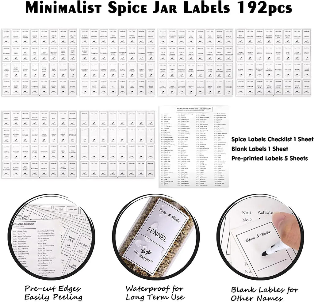 Kitchen Food Stickers Waterproof Food Spice Jar Label Seasoning Jar Sticker white black  Kitchen Canning Stickers Set