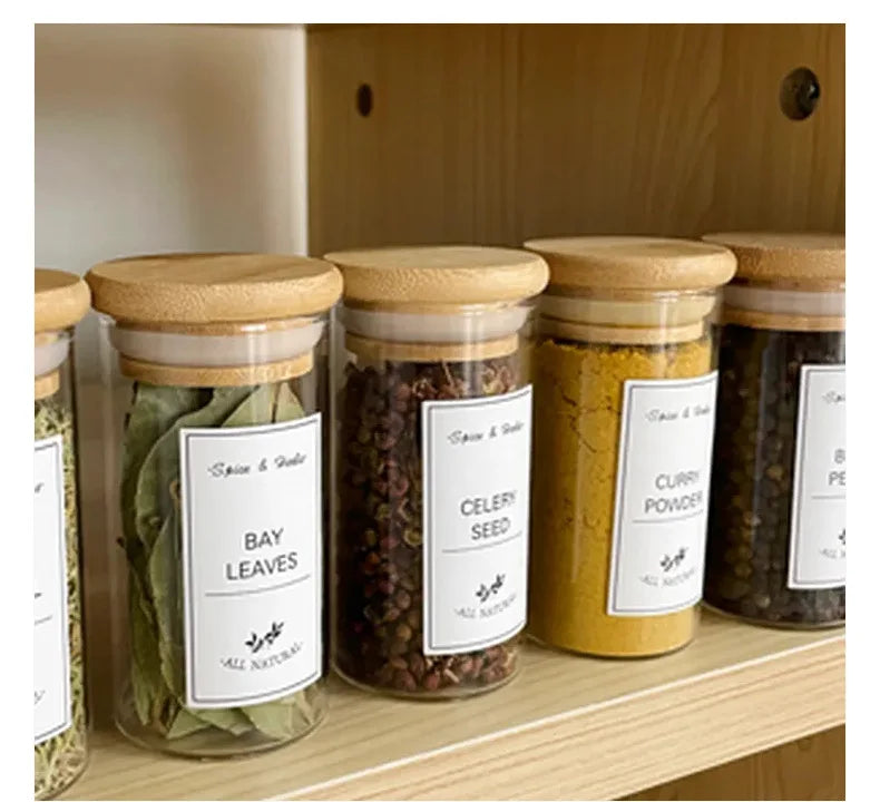 Kitchen Food Stickers Waterproof Food Spice Jar Label Seasoning Jar Sticker white black  Kitchen Canning Stickers Set