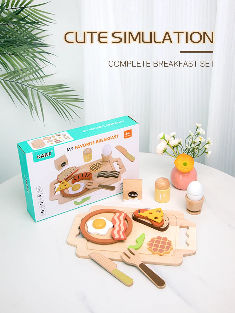 Wooden Kitchen Pretend Play Set Montessori Simulation Plates Dishes Accessories Kitchen Playset Toy for Toddlers Gifts Ages 3+
