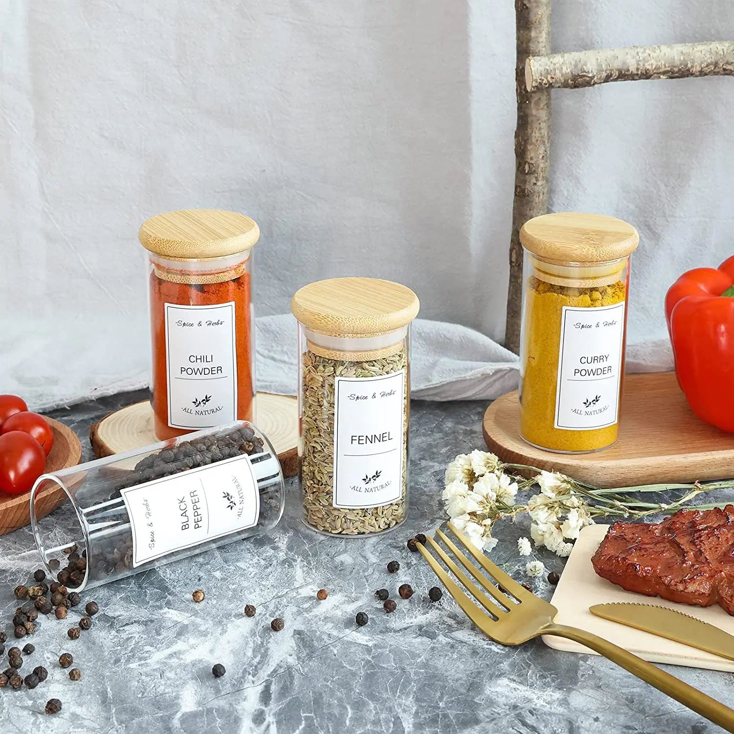 Kitchen Food Stickers Waterproof Food Spice Jar Label Seasoning Jar Sticker white black  Kitchen Canning Stickers Set