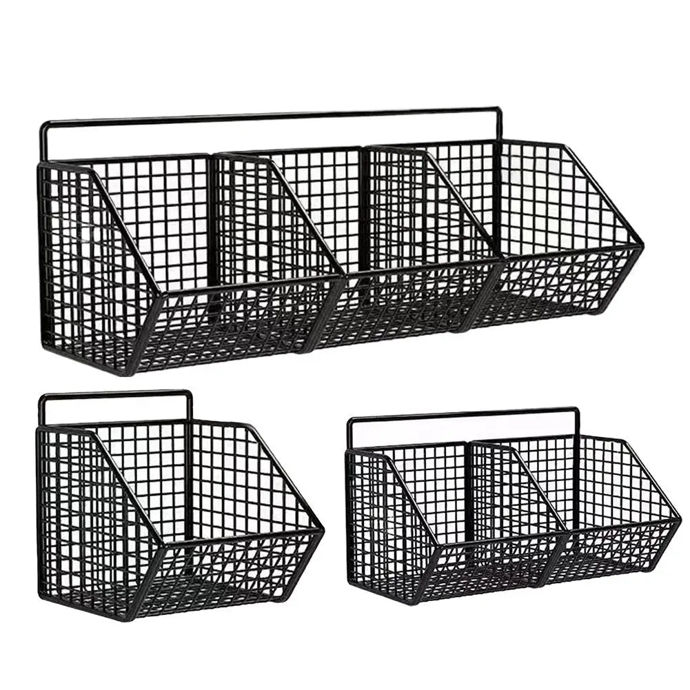 Wall-mounted Kitchen Storage Basket Perforation-free Iron Partition Storage Rack for Kitchen Ingredients Sorting Storage Basket