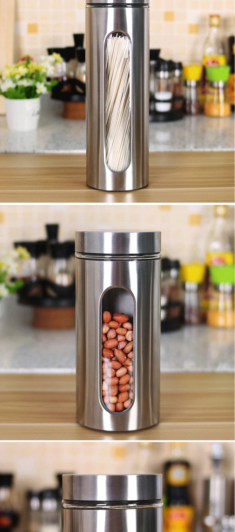 Kitchen Supplies 304 Stainless Steel Storage Jars Household Visual Glass Sealed Jars Multigrain Cans Tea Cans Food Storage Jars