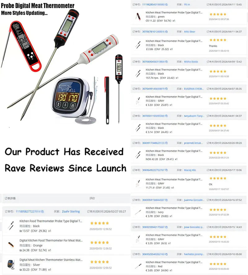 Kitchen Meat Thermometer Probe Type Digital Food Thermometer Cooking 300℃ Electronic Temperature Heat Gauge For Meat BBQ Milk
