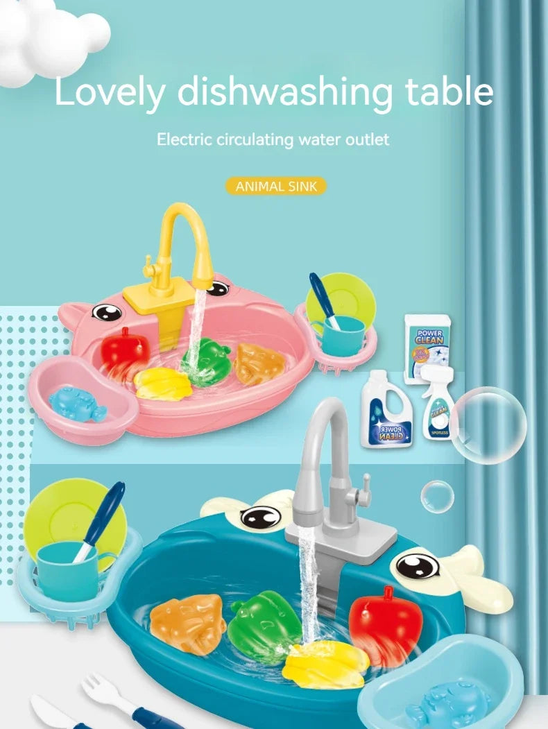 Toy Kitchen Set for Toddlers with Electric Circulating Water, Dishwasher Sink, Imaginative Pretend Play for Kids Boys Girls Ages