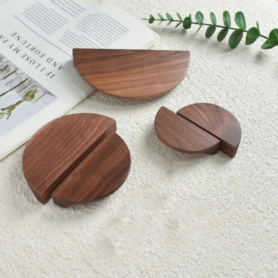 Kitchen Cabinet Door Wood Knobs Pulls Wardrobe Shoe Cupboards Drawer Semicircle Pulls Dressing Table Wooden Furniture Handles