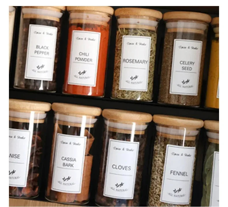 Kitchen Food Stickers Waterproof Food Spice Jar Label Seasoning Jar Sticker white black  Kitchen Canning Stickers Set