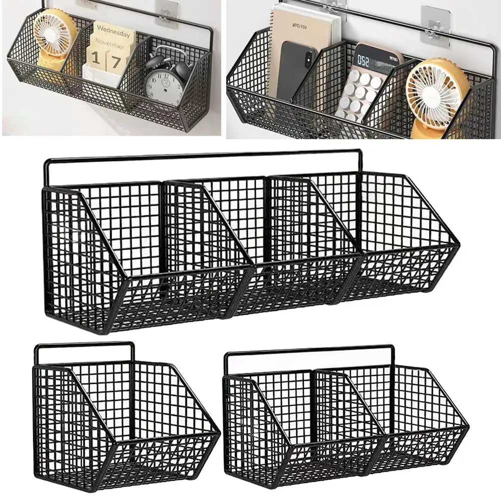 Wall-mounted Kitchen Storage Basket Perforation-free Iron Partition Storage Rack for Kitchen Ingredients Sorting Storage Basket