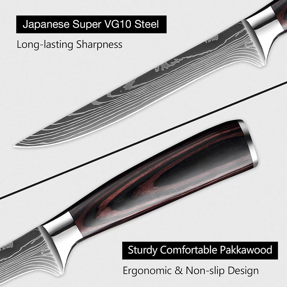 Kitchen Knife 6PCS Set Stainless Steel,Includes Chef's Knife, Bread, Boning Knife,Fruit Knife, with Stainless Steel Knife Holder