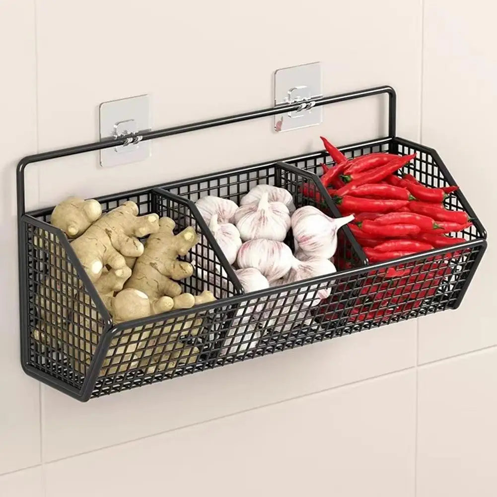 Wall-mounted Kitchen Storage Basket Perforation-free Iron Partition Storage Rack for Kitchen Ingredients Sorting Storage Basket