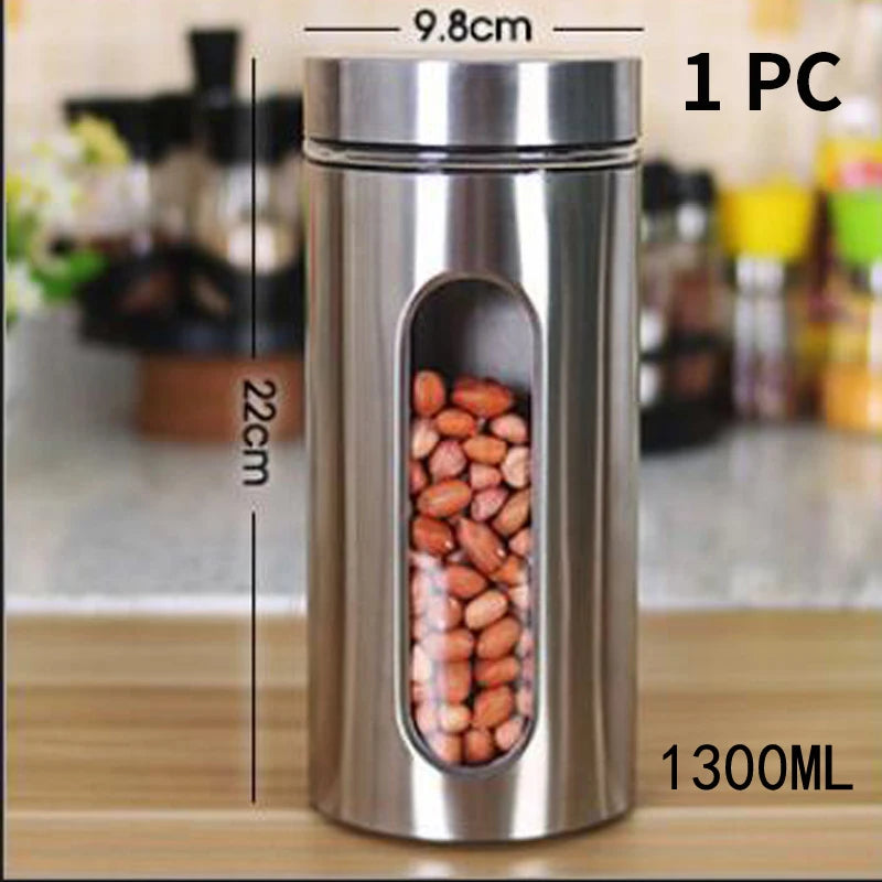 Kitchen Supplies 304 Stainless Steel Storage Jars Household Visual Glass Sealed Jars Multigrain Cans Tea Cans Food Storage Jars