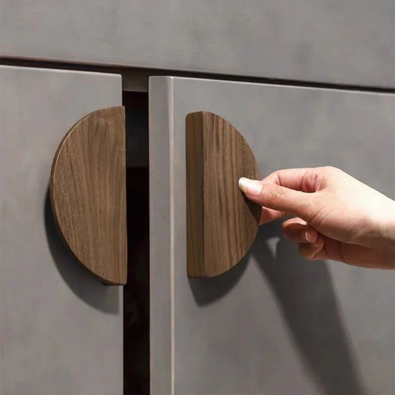 Kitchen Cabinet Door Wood Knobs Pulls Wardrobe Shoe Cupboards Drawer Semicircle Pulls Dressing Table Wooden Furniture Handles