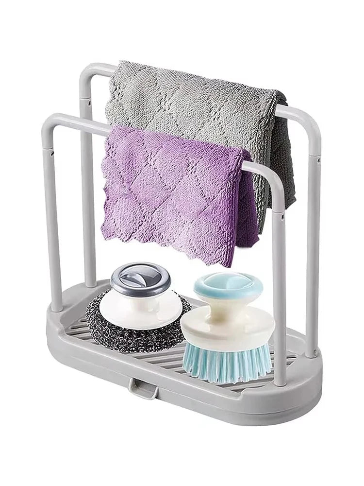 Kitchen Cloth Rack, Double-Layer Dishwashing Cloth Drain Rack, Sink Storage Rack, Countertop Sponge Steel Wire Ball Storage Rack