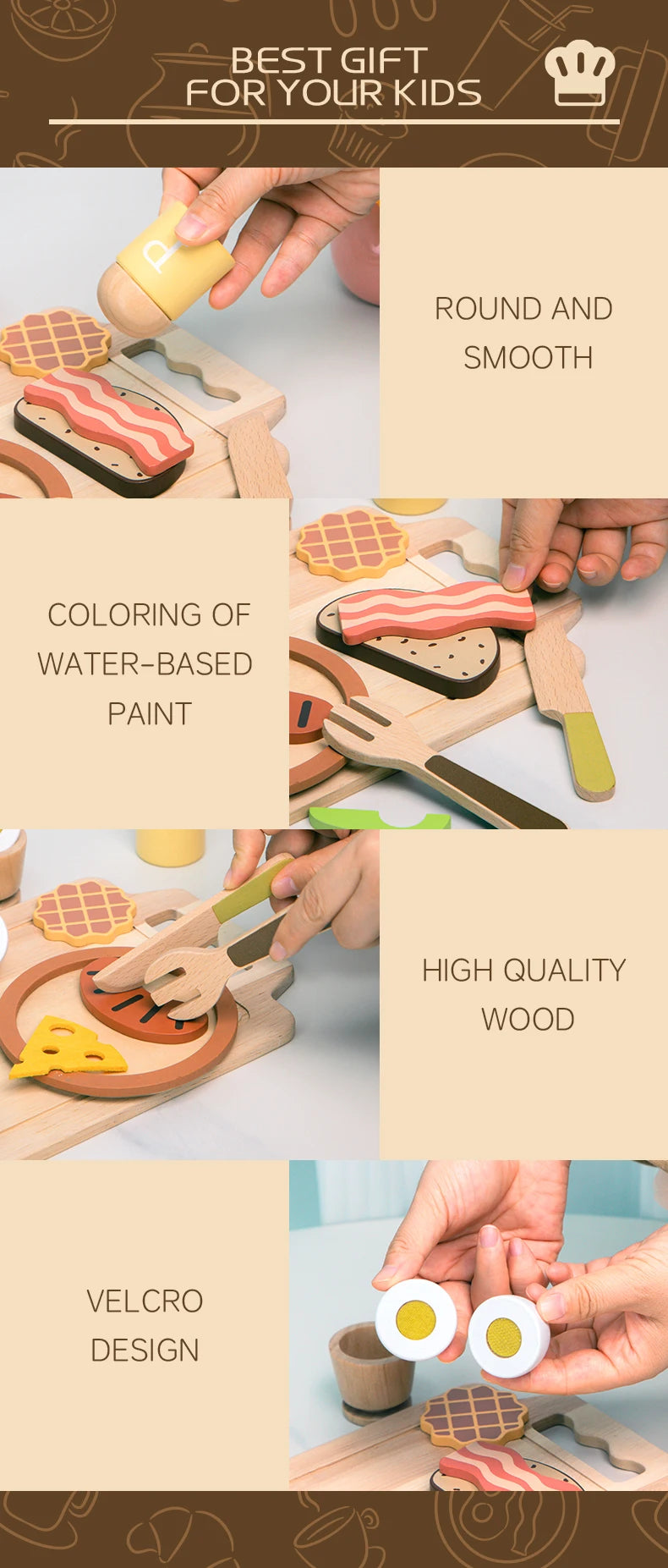 Wooden Kitchen Pretend Play Set Montessori Simulation Plates Dishes Accessories Kitchen Playset Toy for Toddlers Gifts Ages 3+