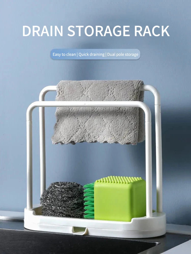 Kitchen Cloth Rack, Double-Layer Dishwashing Cloth Drain Rack, Sink Storage Rack, Countertop Sponge Steel Wire Ball Storage Rack