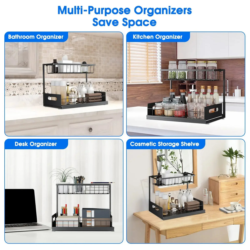 Kitchen Storage Magic Tool！Double-layer Pull-out Basket Under Sink，Easily Transform Unusable Space，Expand Storage Capacity by Do