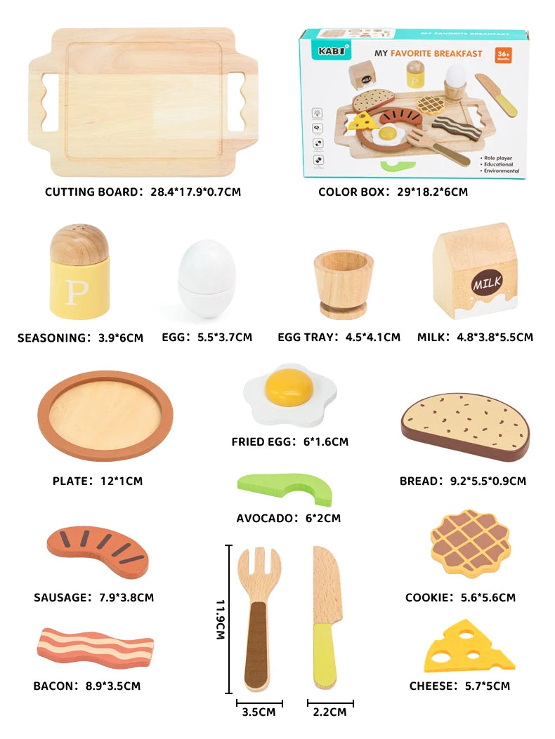 Wooden Kitchen Pretend Play Set Montessori Simulation Plates Dishes Accessories Kitchen Playset Toy for Toddlers Gifts Ages 3+