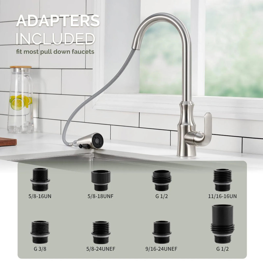 Kitchen Faucet Head Replacement, Premium 3 Function Pull Down Spray Head With 9 Adapters, Kitchen Sink Faucet Head Compatible