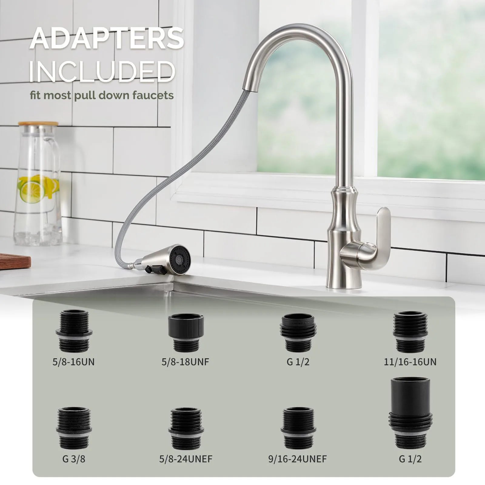 Kitchen Faucet Head Replacement, Premium 3 Function Pull Down Spray Head With 9 Adapters, Kitchen Sink Faucet Head Compatible