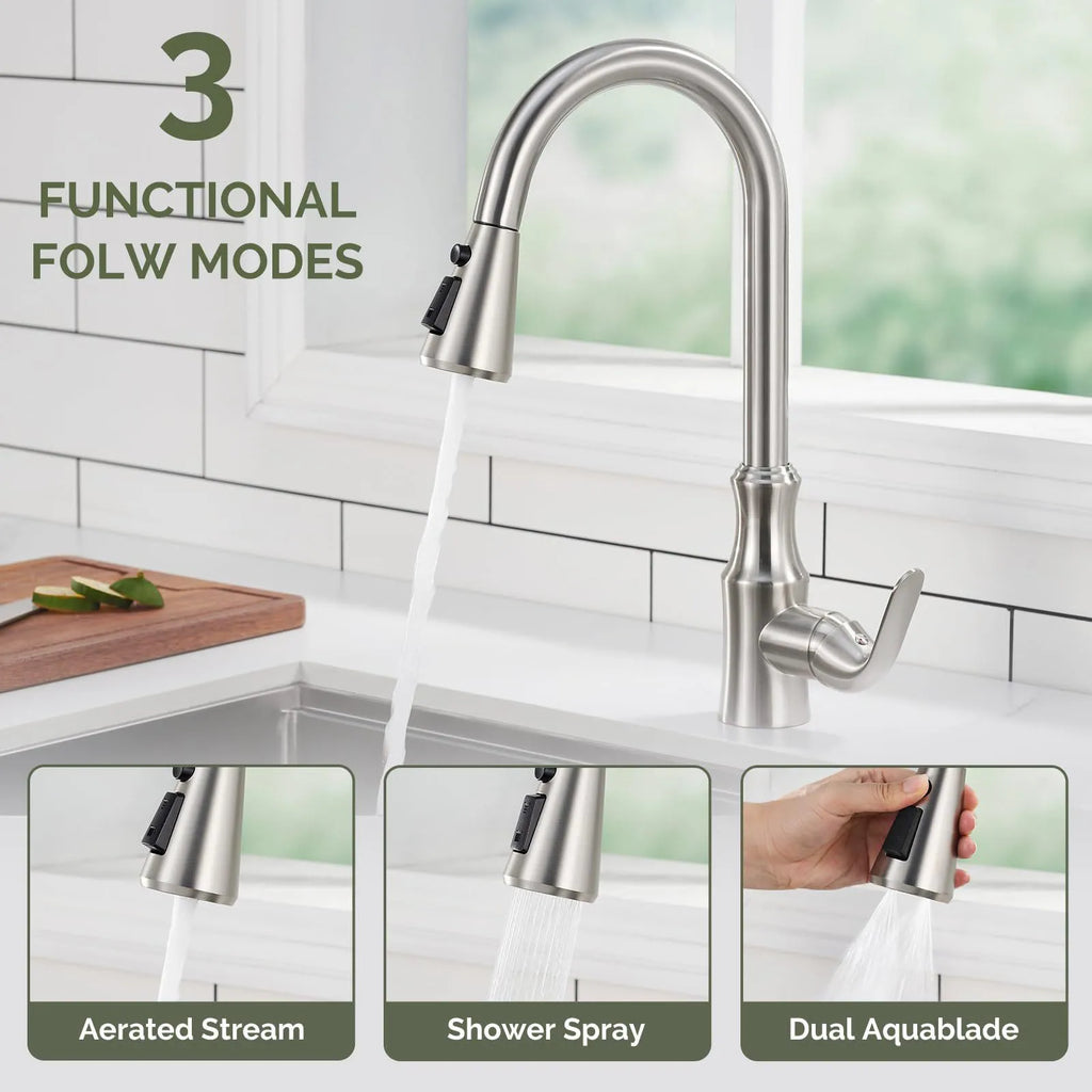 Kitchen Faucet Head Replacement, Premium 3 Function Pull Down Spray Head With 9 Adapters, Kitchen Sink Faucet Head Compatible