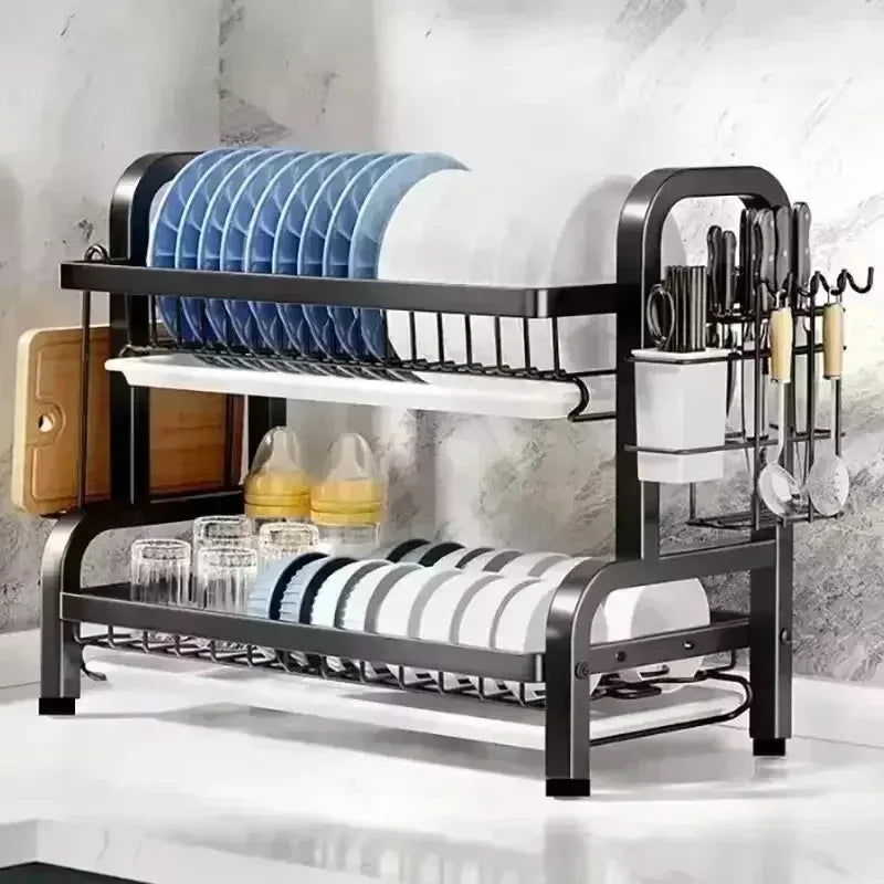Kitchen dish storage rack, cabinets layered drain rack, tableware, tableware, countertops, sorting storage shelves