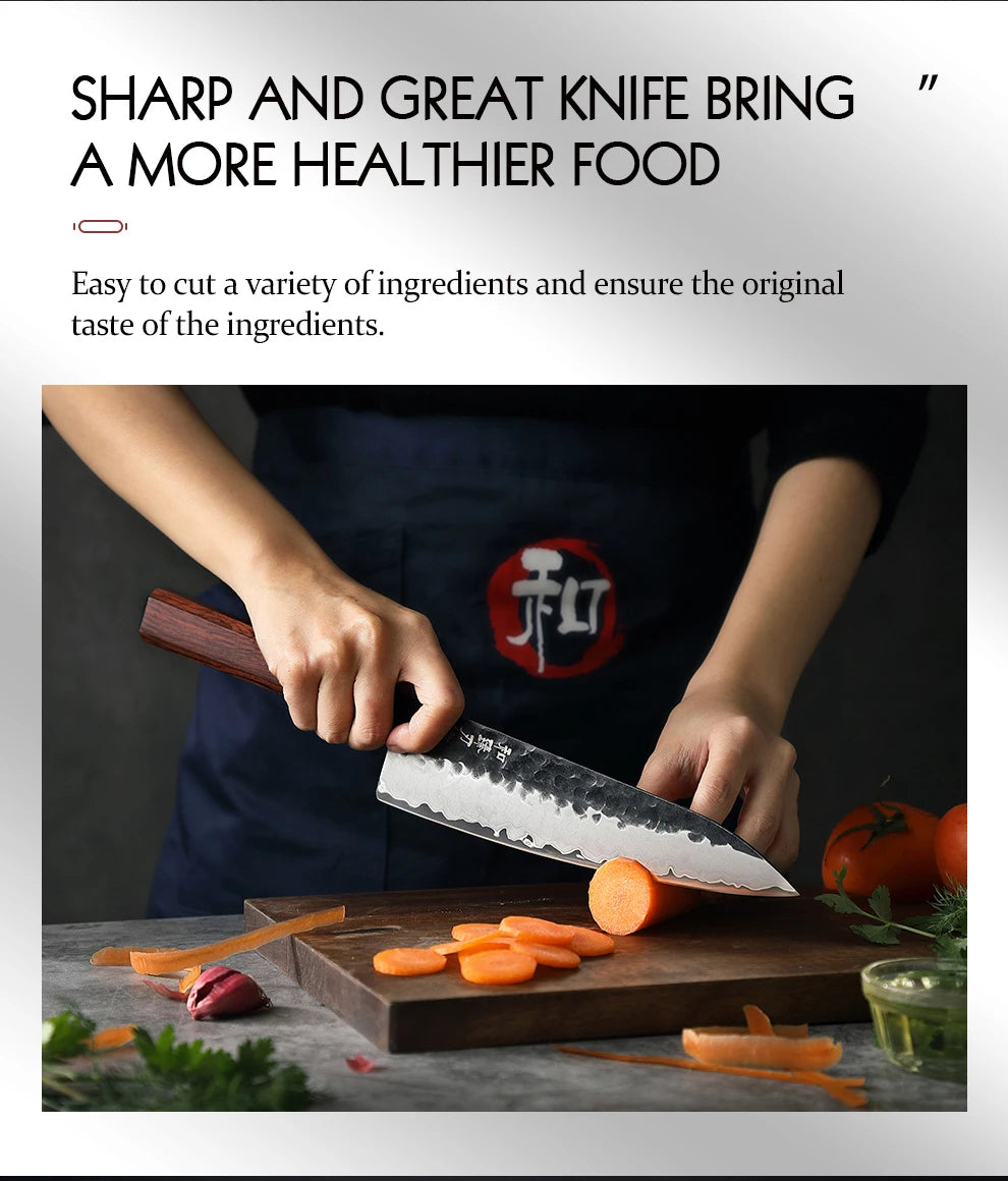 HEZHEN 1-3PC Kitchen Knife Set Chef Utility Santoku Professional Clad Steel Japanese Cook For Meat Kitchen Knife Red Wood