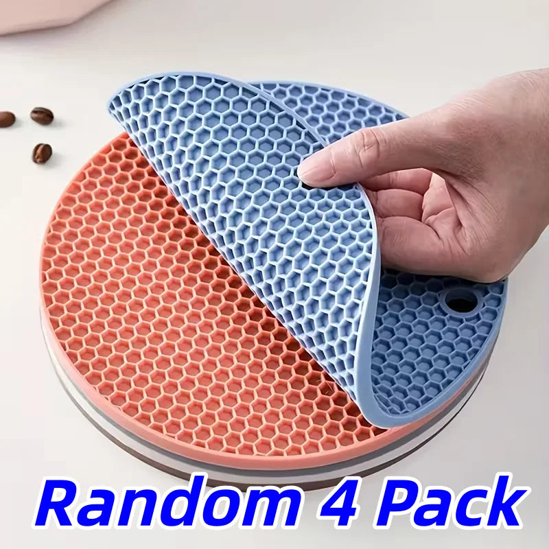 4 Round Kitchen Trivets, Reusable Heatproof Mat for Table Protection Under Hot Cookware & Dishes