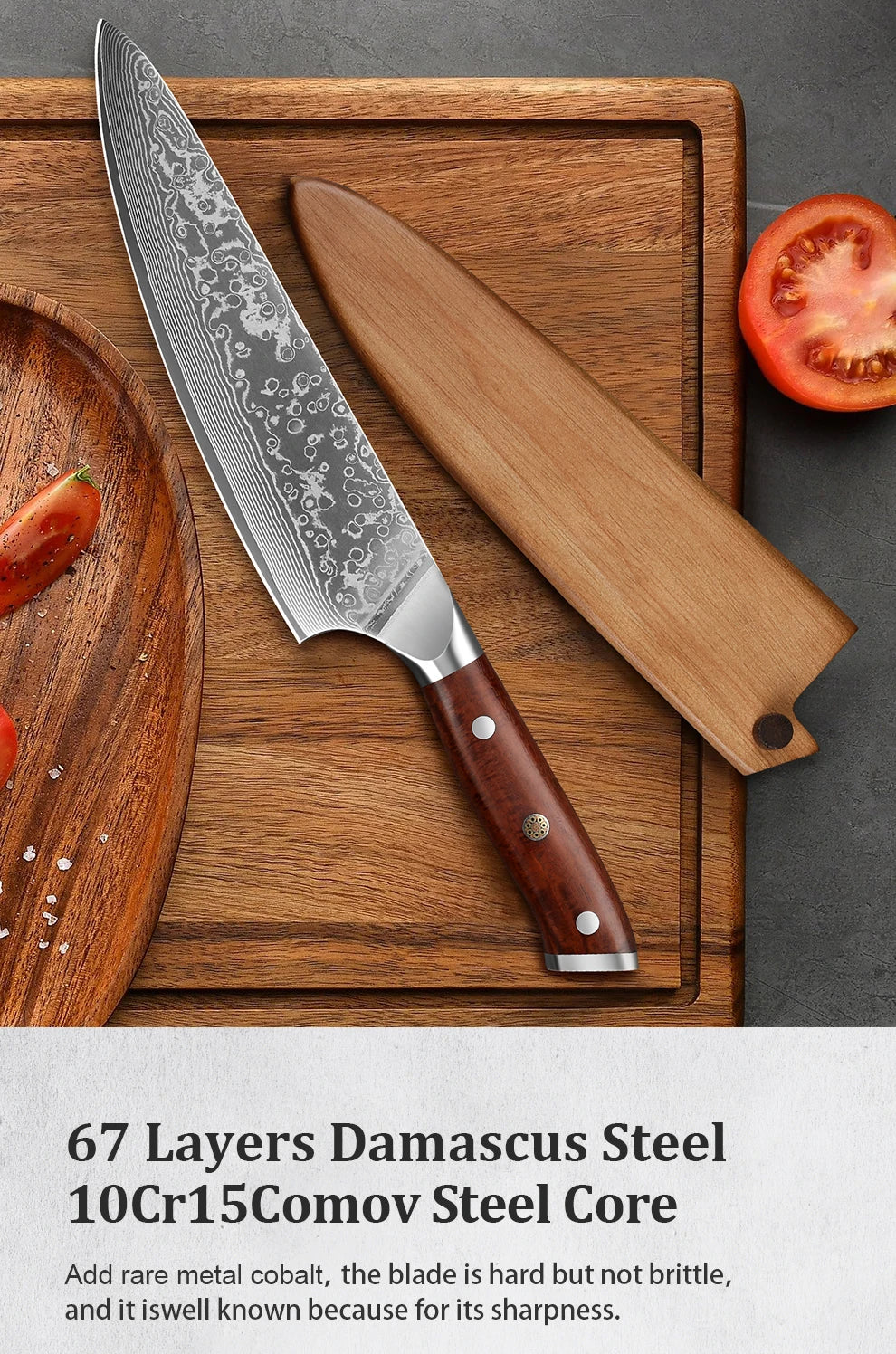 8 Inch Kitchen Chef Damascus Steel 67 Layers Japanese chef knife Chef's Knife with  's Knife Rosewood Handle