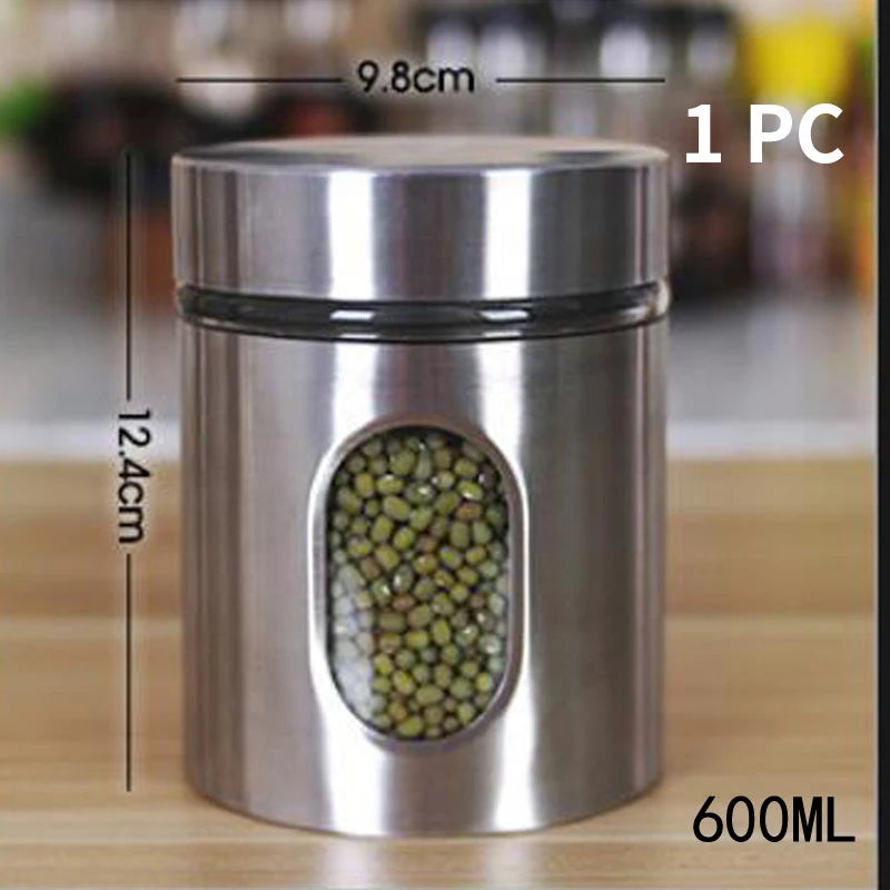Kitchen Supplies 304 Stainless Steel Storage Jars Household Visual Glass Sealed Jars Multigrain Cans Tea Cans Food Storage Jars