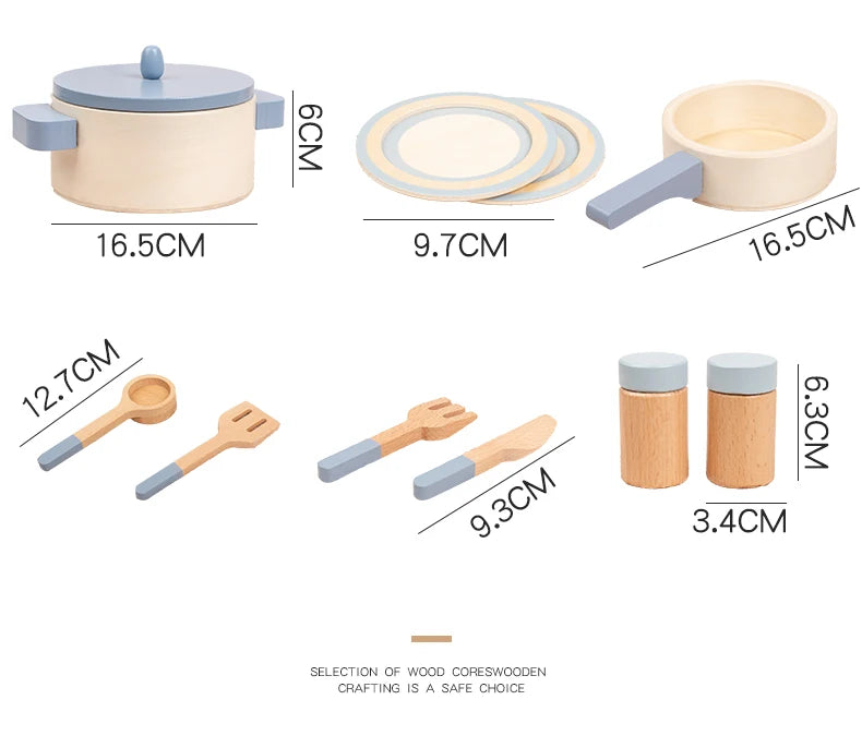 Wooden children's simulation kitchen toys, early education educational toys, simulation pots and pans, food, role-play chef
