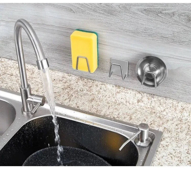 Kitchen Sink Sponge Holder Self Adhesive Drain Drying Rack Wall Hooks Sponge Stand Storage Organizer For Kitchen Sink Organizer