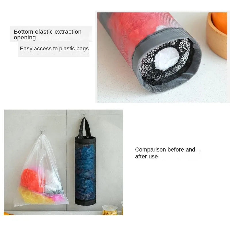 Kitchen storage miscellaneous bag storage wall mounted mesh plastic bag hanging reusable storage bag kitchen garbage organizer