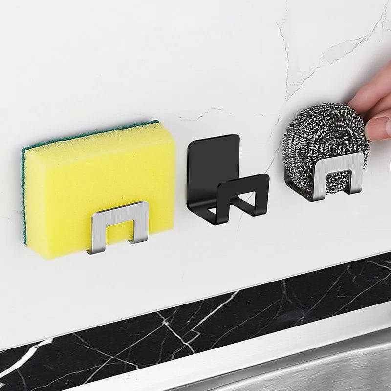 Kitchen Sink Sponge Holder Self Adhesive Drain Drying Rack Wall Hooks Sponge Stand Storage Organizer For Kitchen Sink Organizer