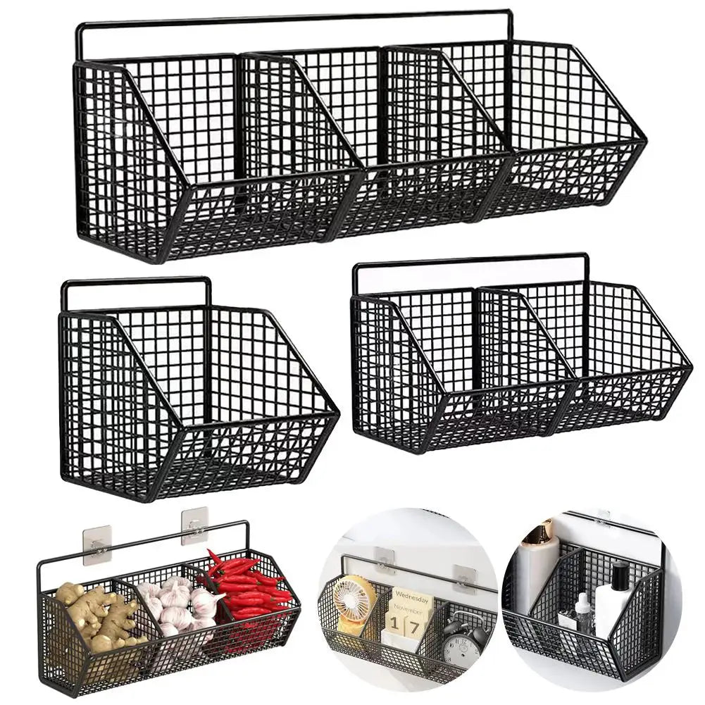 Wall-mounted Kitchen Storage Basket Perforation-free Iron Partition Storage Rack for Kitchen Ingredients Sorting Storage Basket