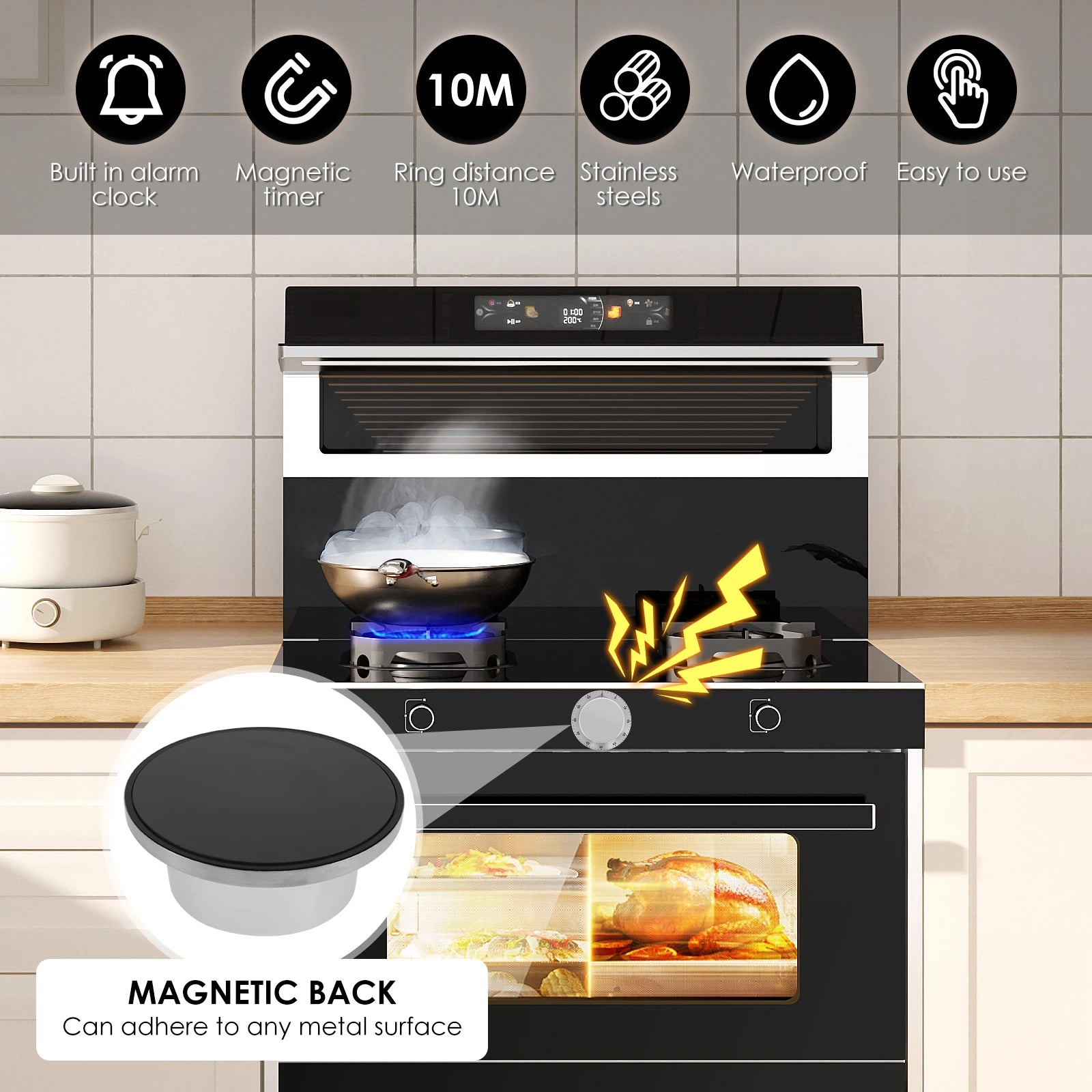 Kitchen Timer ABS and Steel Cooking Timer Waterproof Kitchen Countdown Timer Magnetic Timer Required Mechanical Kitchen Timer