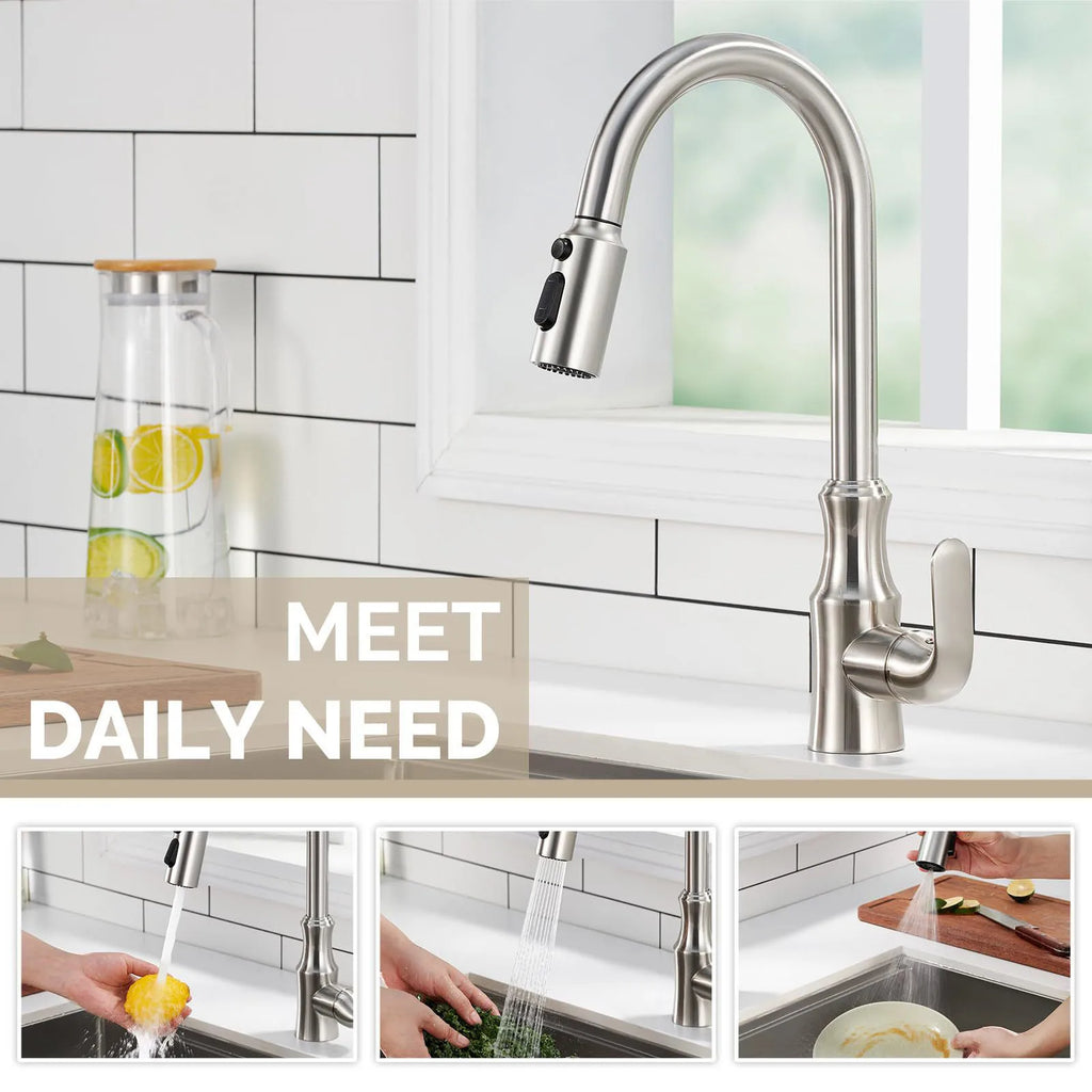Kitchen Faucet Head Replacement, Premium 3 Function Pull Down Spray Head With 9 Adapters, Kitchen Sink Faucet Head Compatible