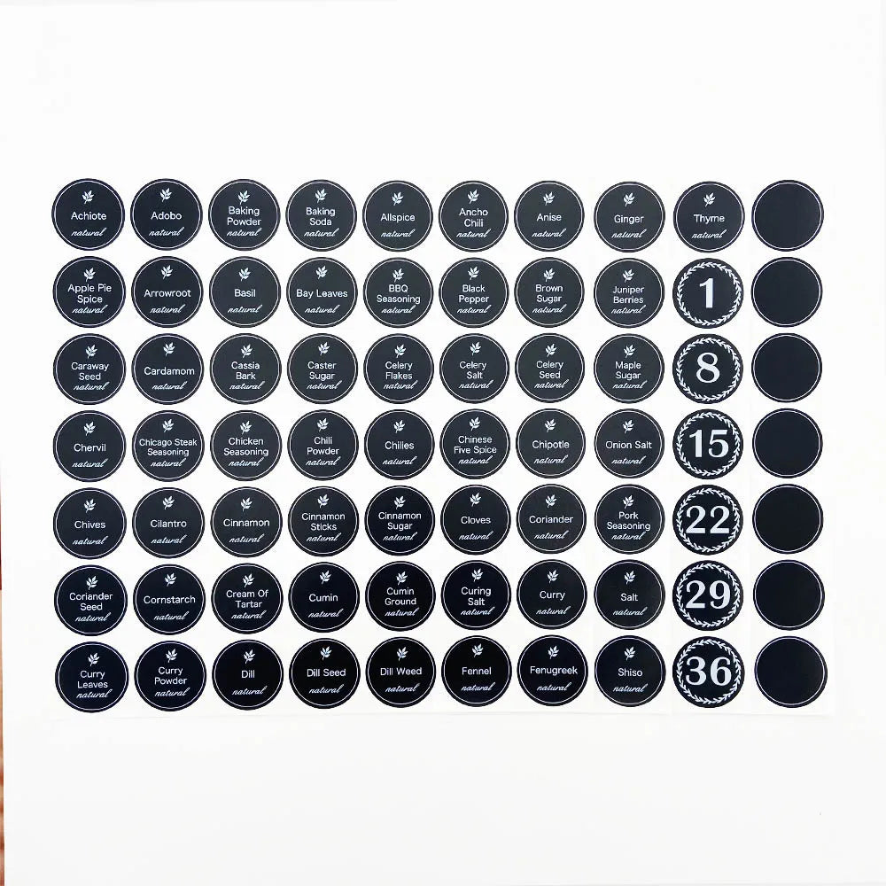 Kitchen Food Stickers Waterproof Food Spice Jar Label Seasoning Jar Sticker white black  Kitchen Canning Stickers Set