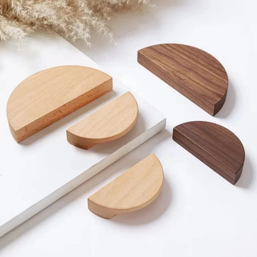 Kitchen Cabinet Door Wood Knobs Pulls Wardrobe Shoe Cupboards Drawer Semicircle Pulls Dressing Table Wooden Furniture Handles