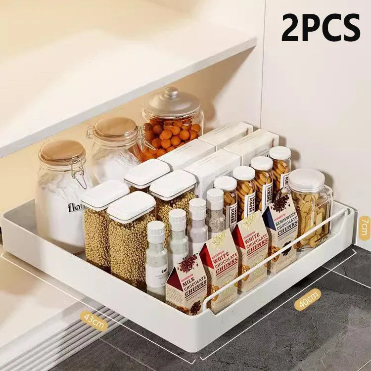 Kitchen Storage Box with Sliding Rail Pull-out Cabinet Storage Rack Spice Pantry Shelves Drawer Kitchen Organizer Basket