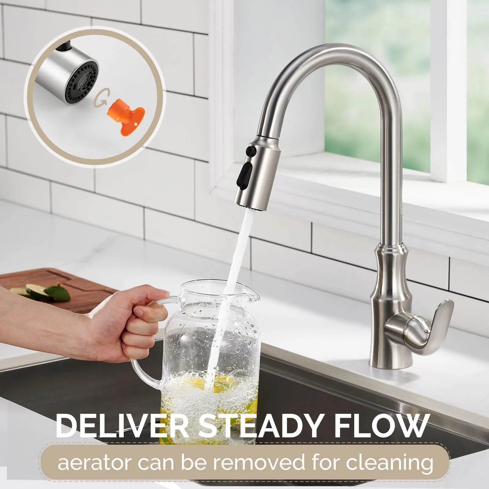 Kitchen Faucet Head Replacement, Premium 3 Function Pull Down Spray Head With 9 Adapters, Kitchen Sink Faucet Head Compatible