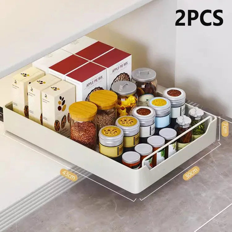 Kitchen Storage Box with Sliding Rail Pull-out Cabinet Storage Rack Spice Pantry Shelves Drawer Kitchen Organizer Basket