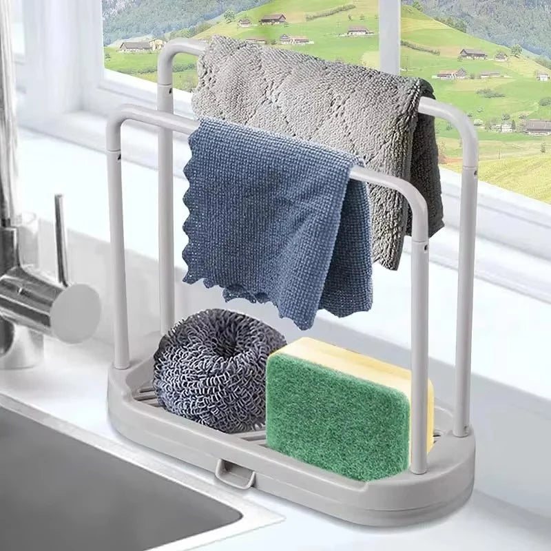 Kitchen Cloth Rack, Double-Layer Dishwashing Cloth Drain Rack, Sink Storage Rack, Countertop Sponge Steel Wire Ball Storage Rack