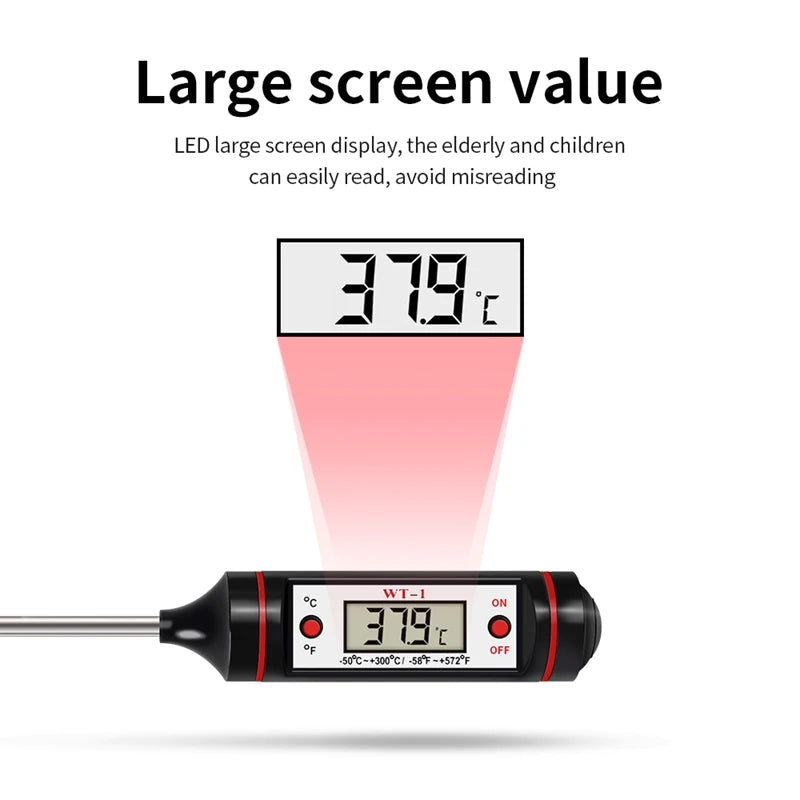 Kitchen Meat Thermometer Probe Type Digital Food Thermometer Cooking 300℃ Electronic Temperature Heat Gauge For Meat BBQ Milk