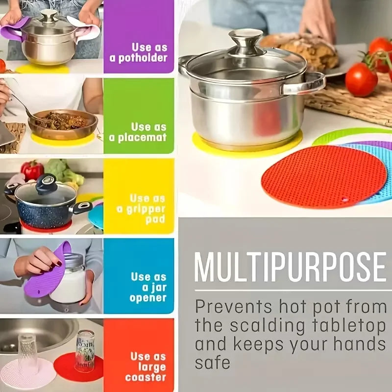 4 Round Kitchen Trivets, Reusable Heatproof Mat for Table Protection Under Hot Cookware & Dishes