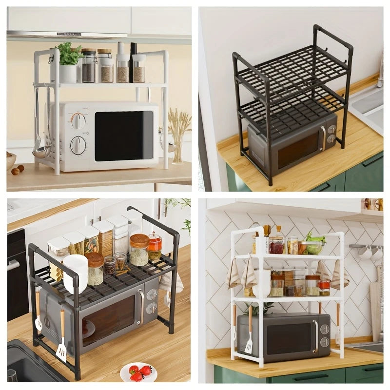 1 Microwave Storage Rack, Space Saving Countertop Kitchen Utensil And Cutlery Storage Rack, Plastic Kitchen Accessory Rack