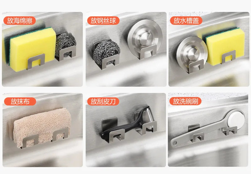 Kitchen Sink Sponge Holder Self Adhesive Drain Drying Rack Wall Hooks Sponge Stand Storage Organizer For Kitchen Sink Organizer