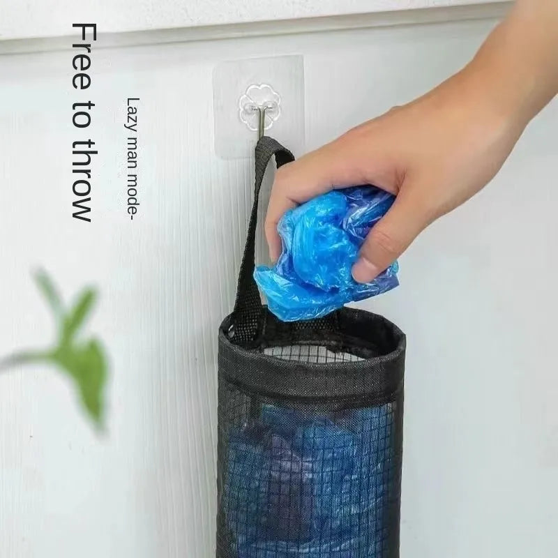 Kitchen storage miscellaneous bag storage wall mounted mesh plastic bag hanging reusable storage bag kitchen garbage organizer